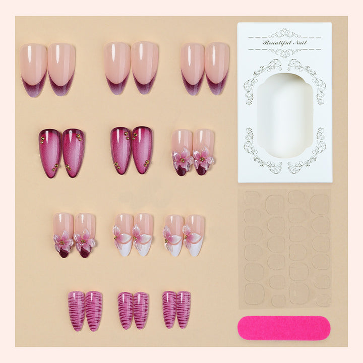 Premium Artistic Press-On Nail Set with Floral and Ombre Design Bowlift