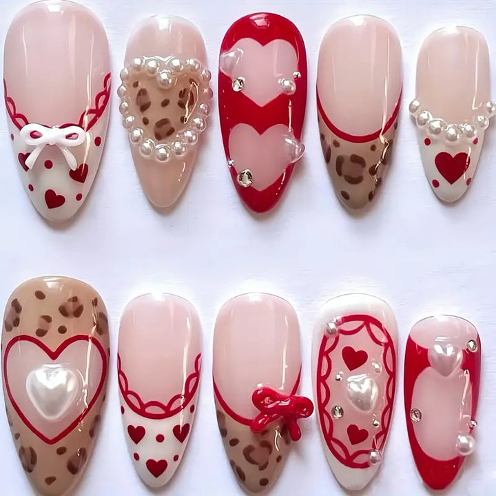 Romantic Heart-Themed Press-On Nail Art Bowlift