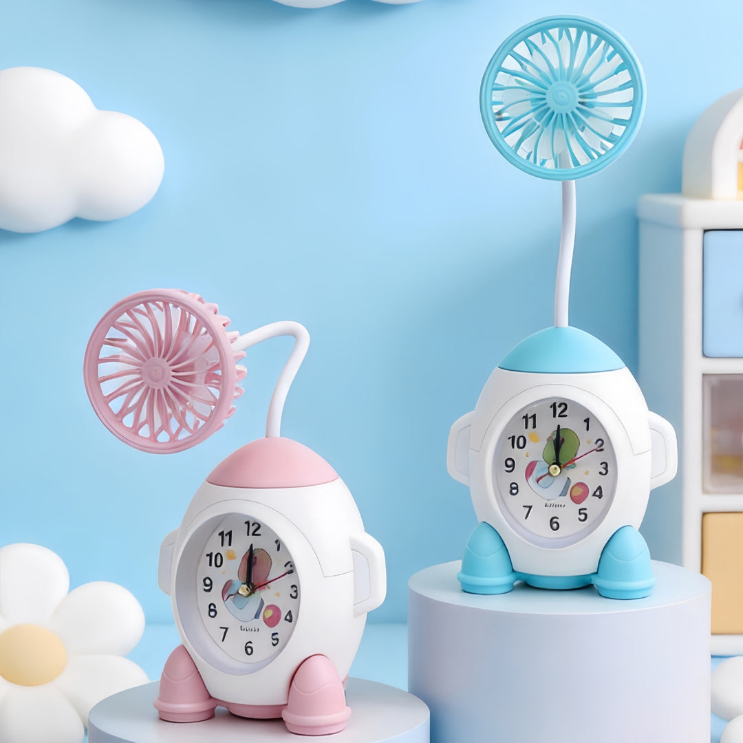 Women Multifunctional Table Clock with Fan Bowlift