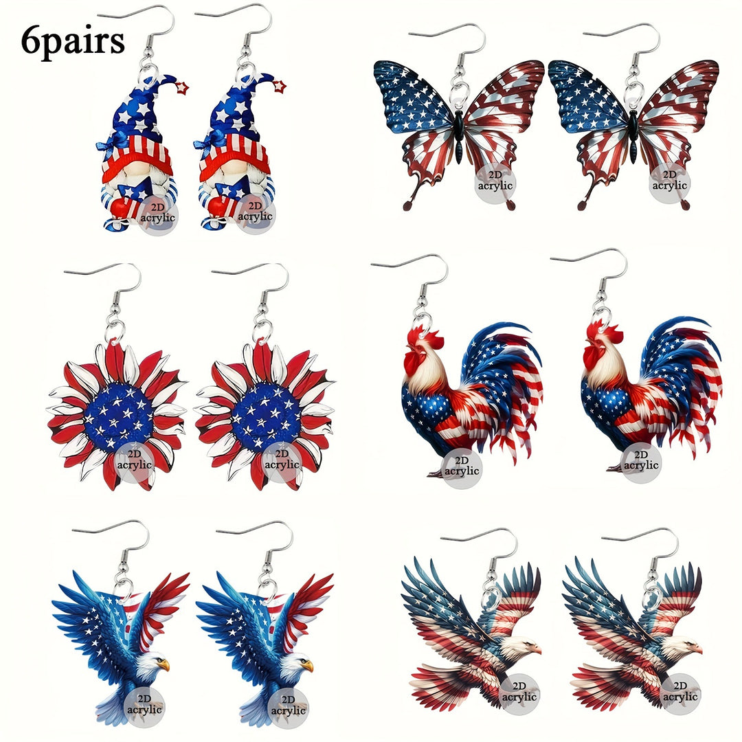 Ladies playful Gnome earrings made of acrylic with patriotic stars-and-stripes motif and skin-friendly hooks Bowlift