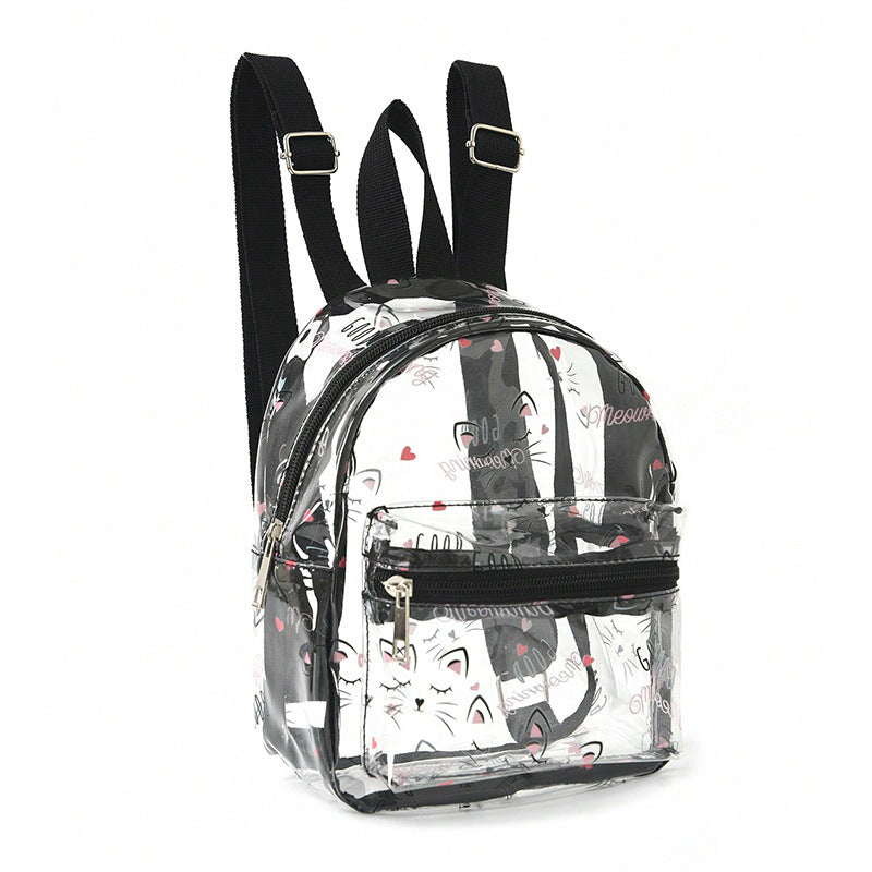 Women's Transparent Backpack with Cat Design Bowlift
