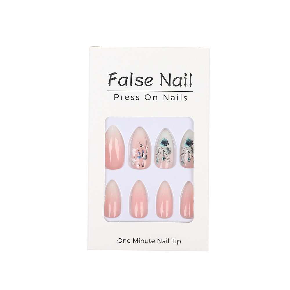 Artificial nails with flower design and shine Bowlift