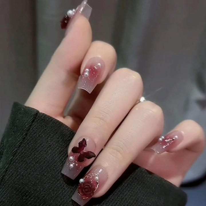 Glamorous Stiletto Press-On Nails with Crystal Accents Bowlift