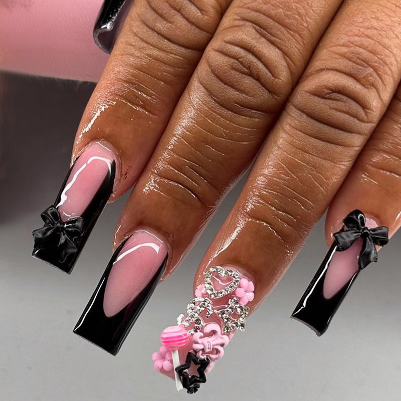 Decorative Press-On Nail Art Kit with Floral and Bow Accents Bowlift