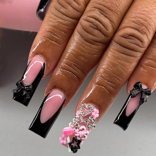 Decorative Press-On Nail Art Kit with Floral and Bow Accents Bowlift