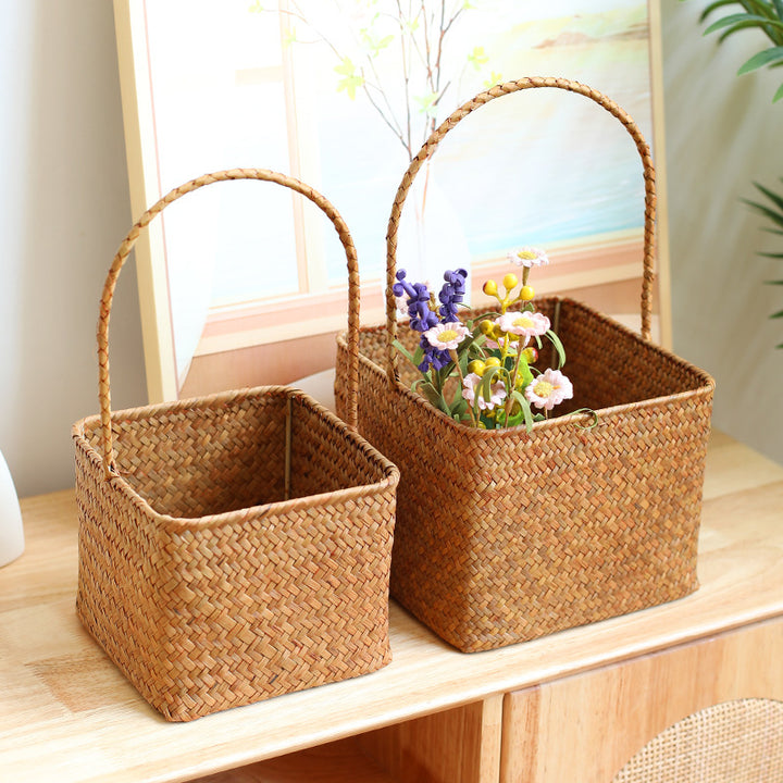Handwoven Natural Fiber Carrying Basket Bowlift