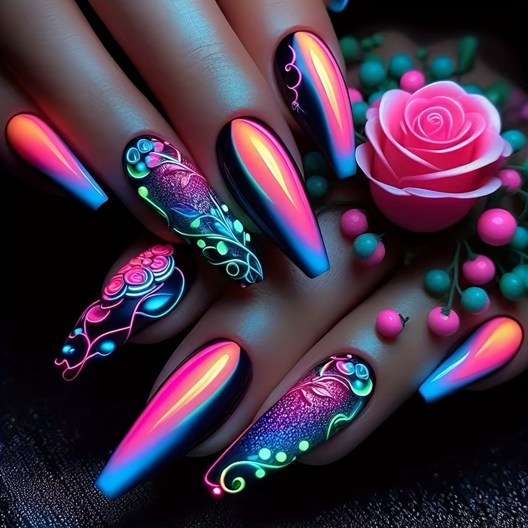 Artistic Glow-In-The-Dark Nail Art Bowlift