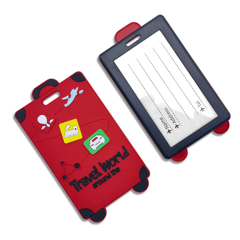 playful silicone luggage tag with clear ID window and embossed travel icons Bowlift