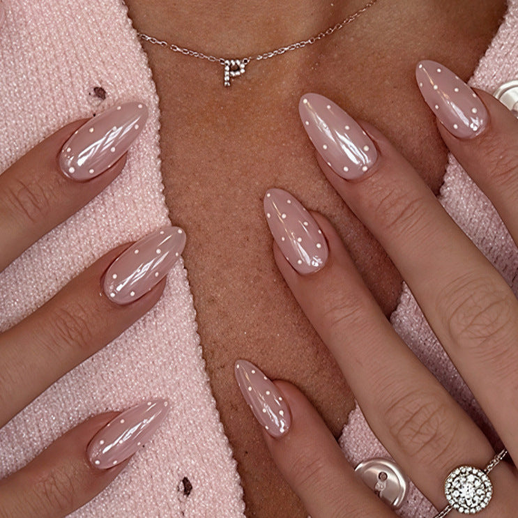 Elegant Gel Nail Art Set with Polka Dot Design Bowlift