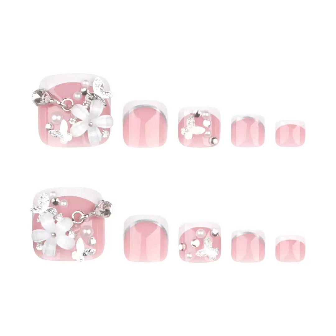 Nail set with elegant flower decorations and high-gloss finish Bowlift