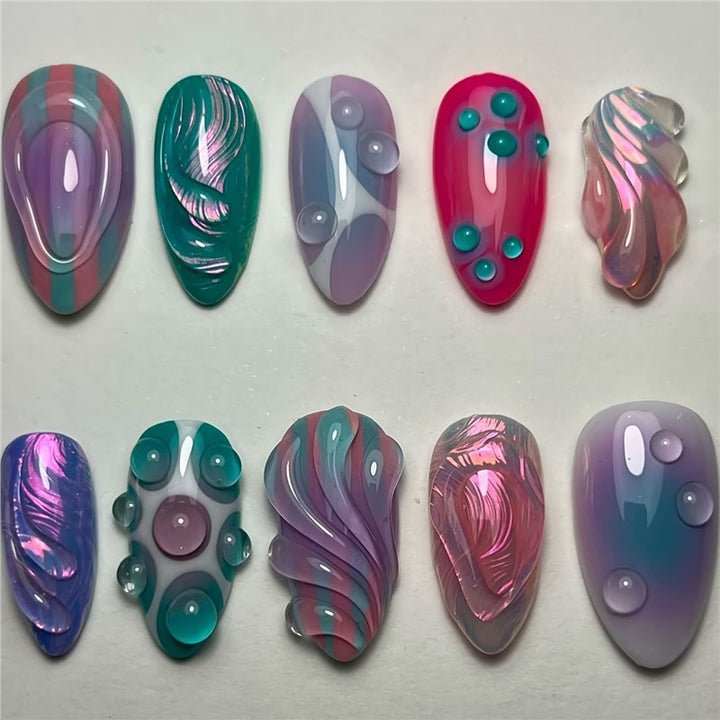 Artistic Cartoon-Themed Press-On Nail Art Set Bowlift