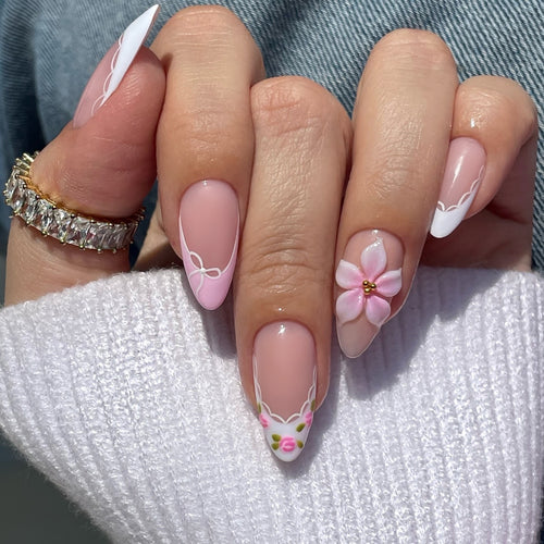 Floral Embellished Press-On Nail Set Bowlift
