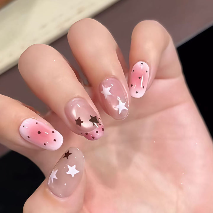 Artistic Star-Patterned Press-On Nail Art Bowlift