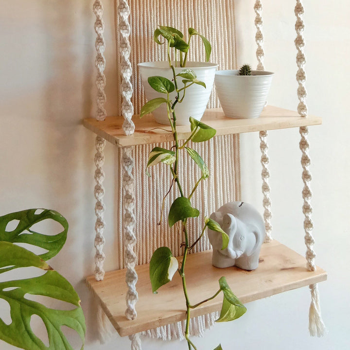 Macrame Plant Shelf with Decorative Hanging Design Bowlift
