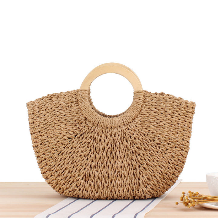 Designer bag made of hand-woven wicker with wooden handle Bowlift