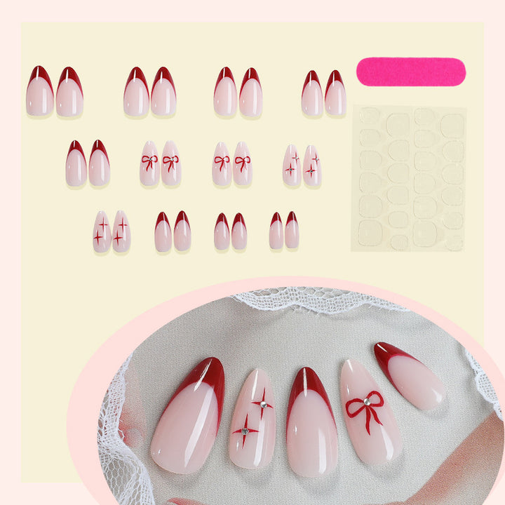Creative artificial nail set with elegant bow and gradient design Bowlift