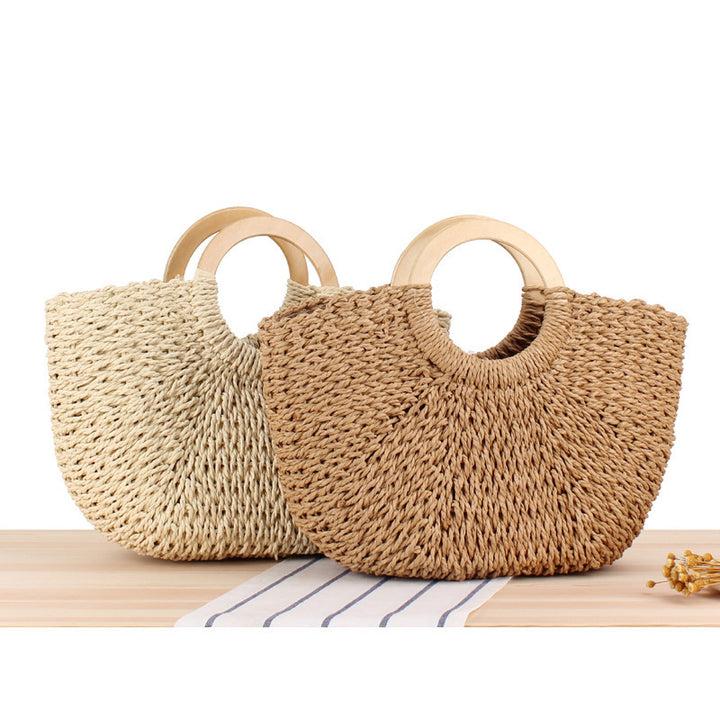Designer bag made of hand-woven wicker with wooden handle Bowlift