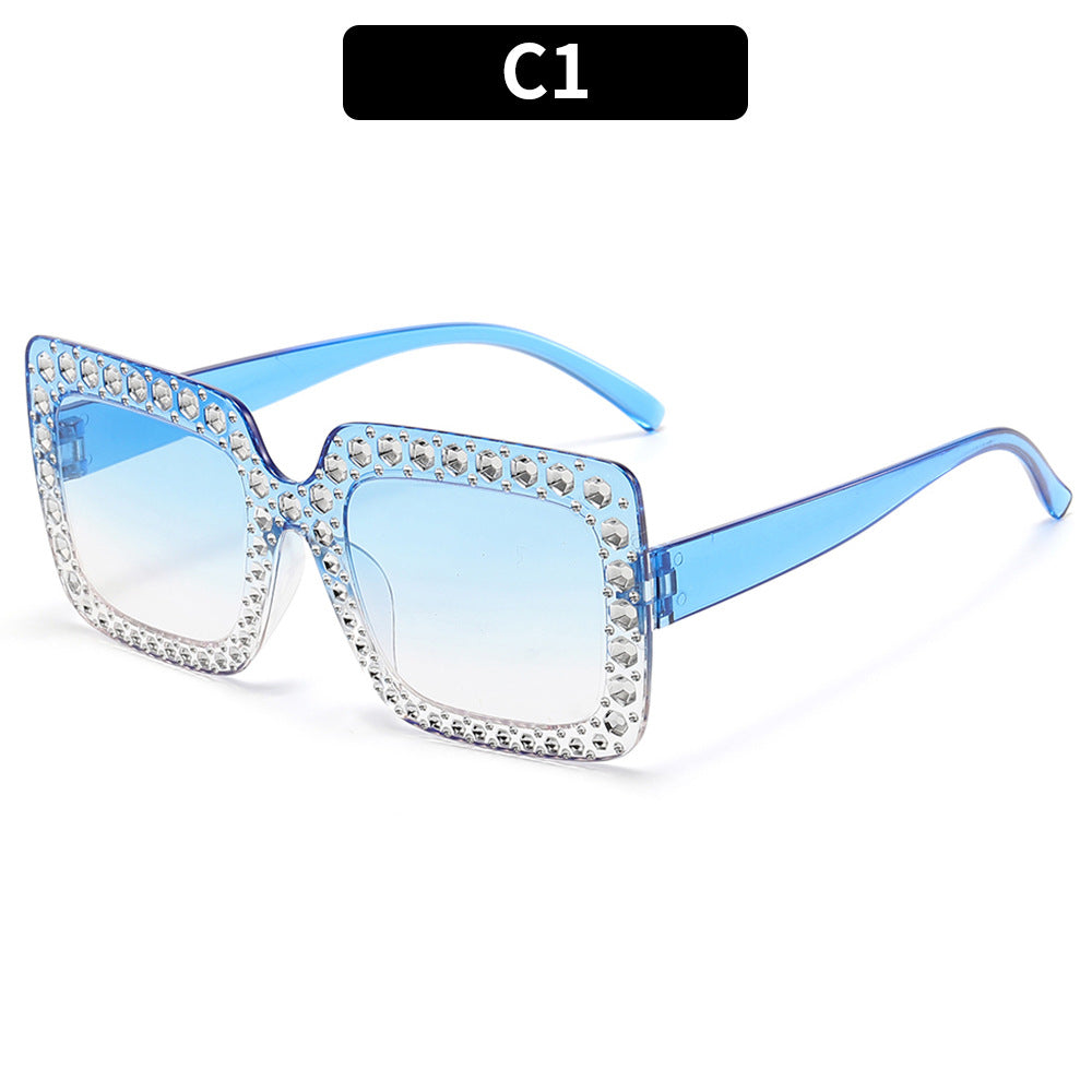 Transparent Square Frame Sunglasses with Rhinestone Accents