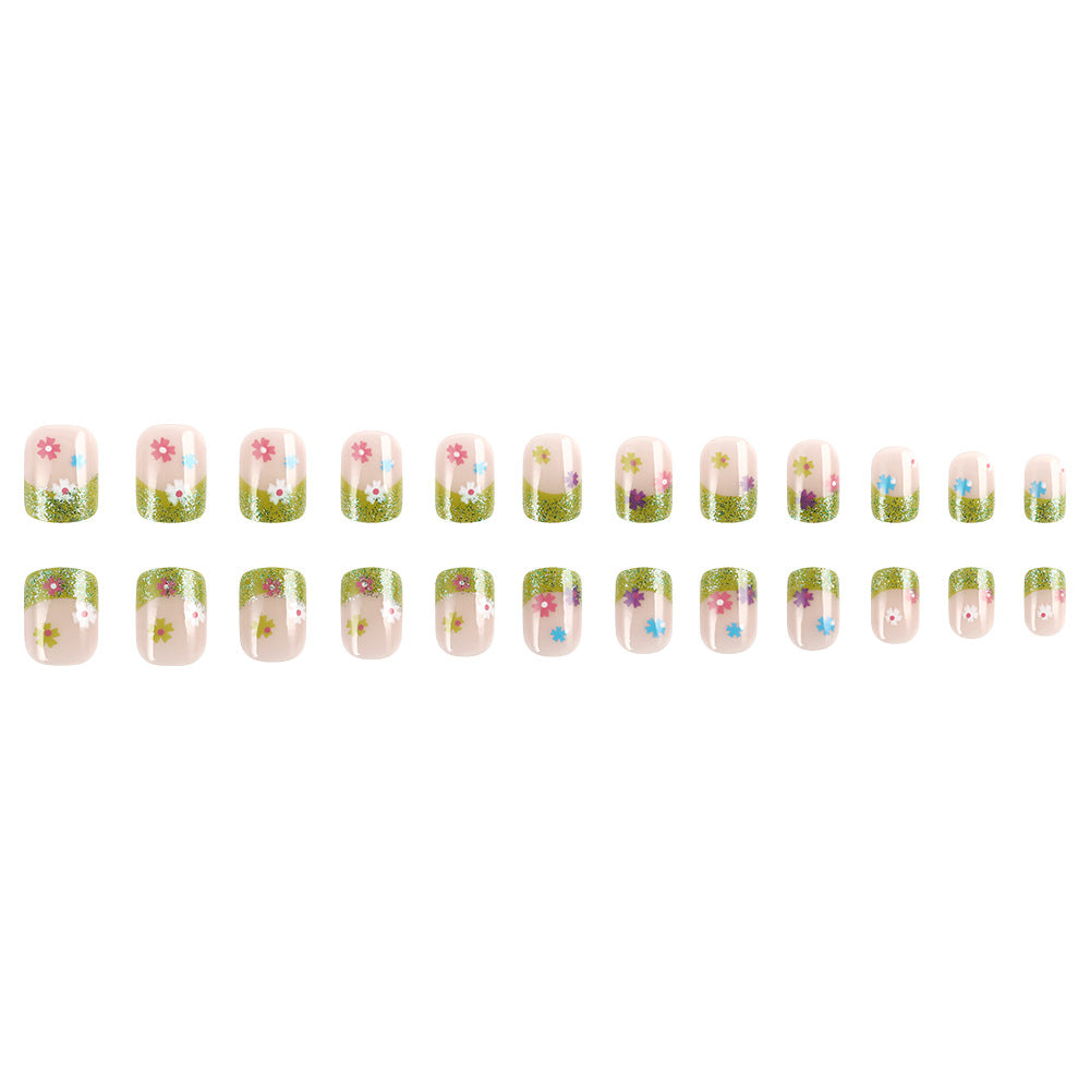 Floral Glitter Tip Nail Art Design Bowlift