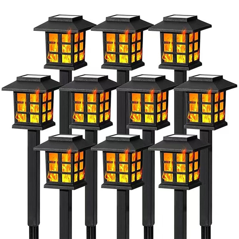 Solar Flame-Effect Garden Pathway Stake Lanterns With Weatherproof ABS Housing And Warm LED Glow Bowlift