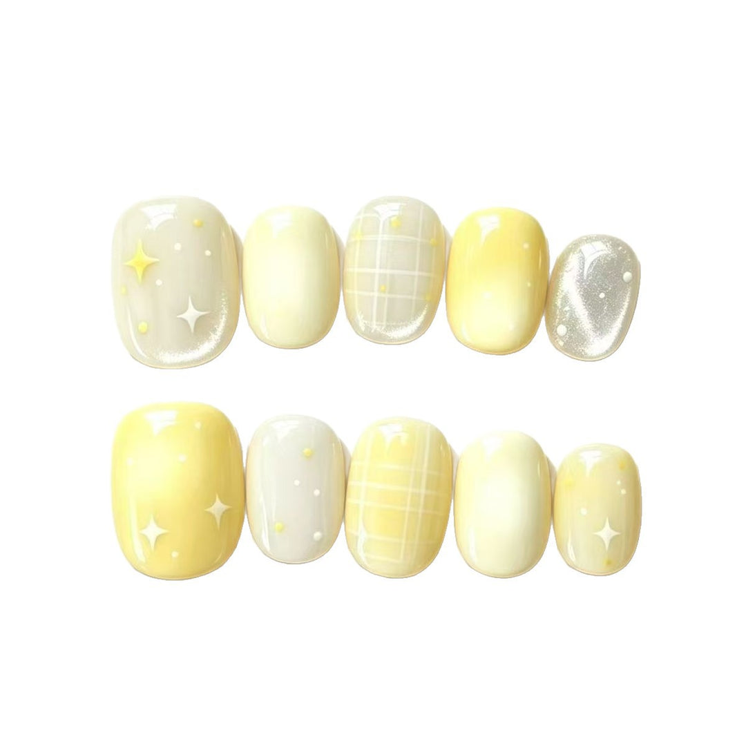 Elegant Press-On Nail Art Set with Star Design Bowlift