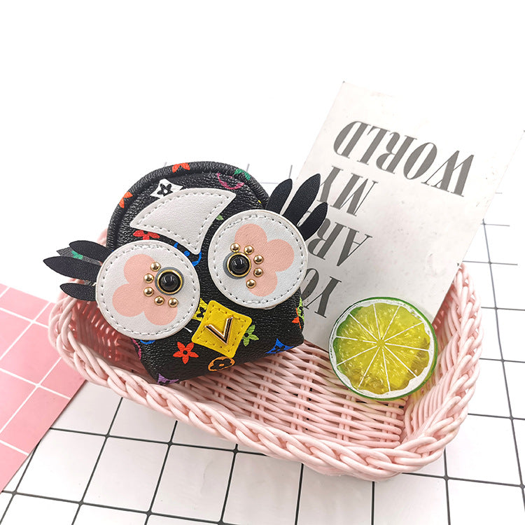 Whimsical owl shaped faux leather coin pouch keychain accessory Bowlift