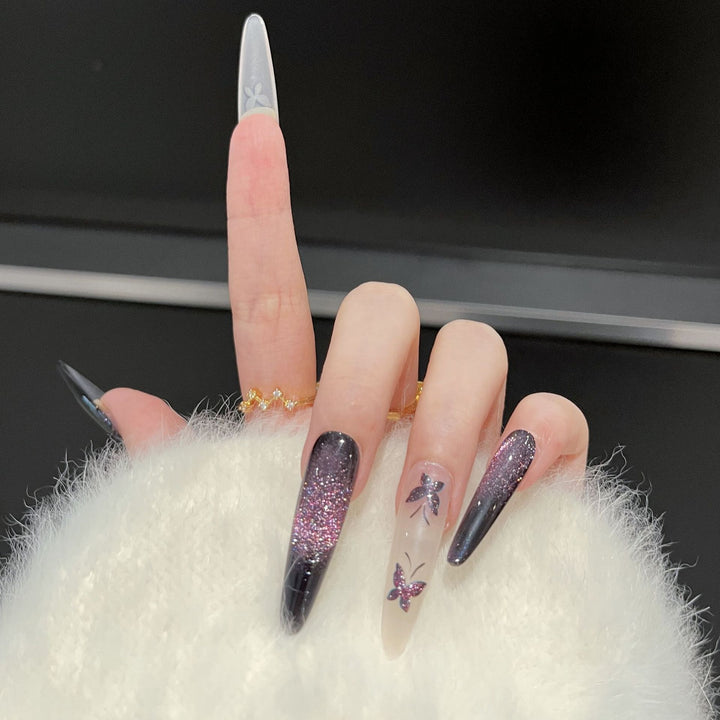Artistic Butterfly-Embellished Press-On Nail Art Set Bowlift