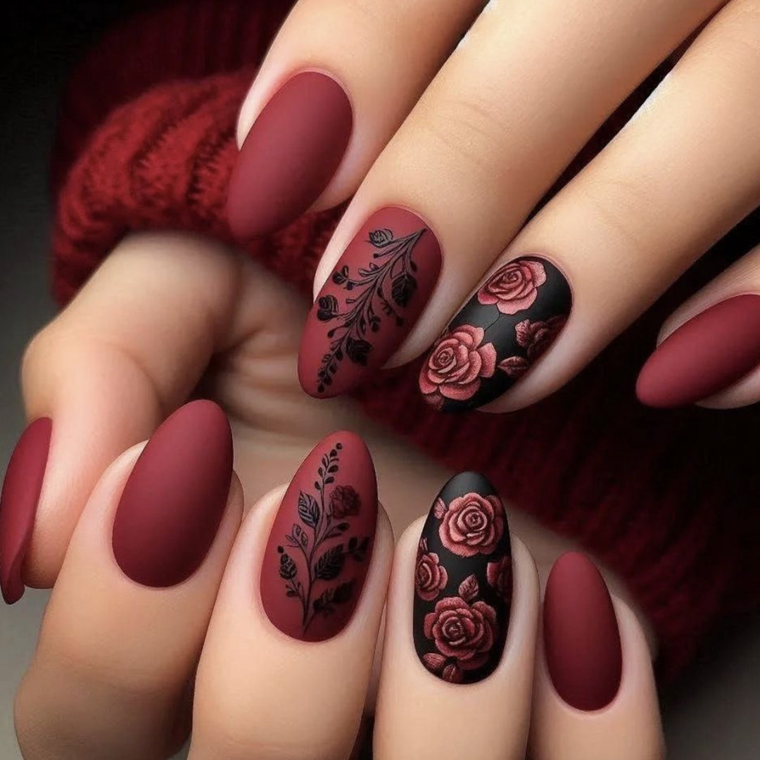 Floral Matte Acrylic Nail Set Bowlift