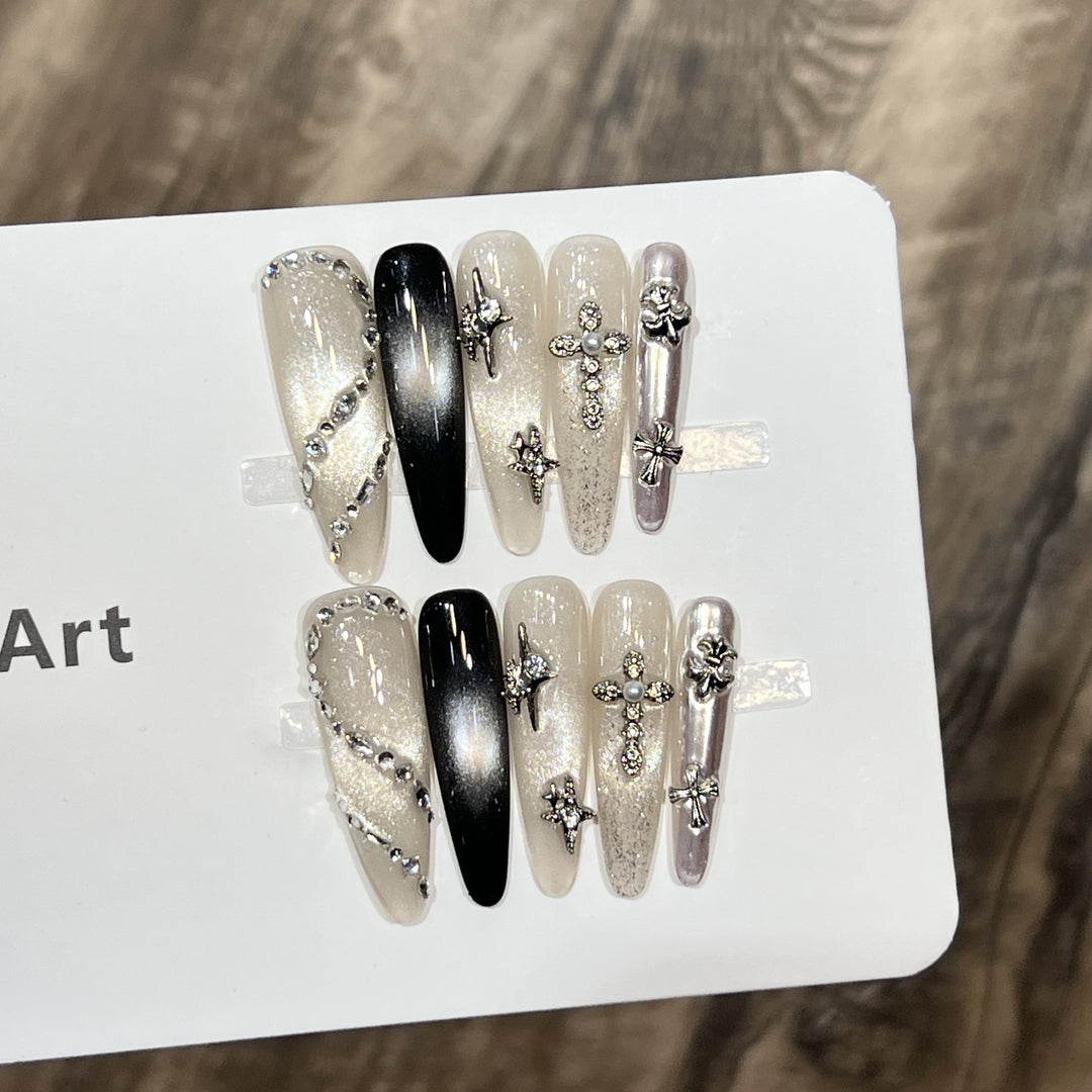 Elegant Stiletto Press-On Nail Set with Decorative Accents Bowlift