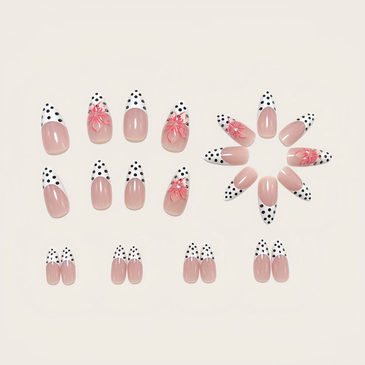 Artificial nails with elegant flower design and dots Bowlift