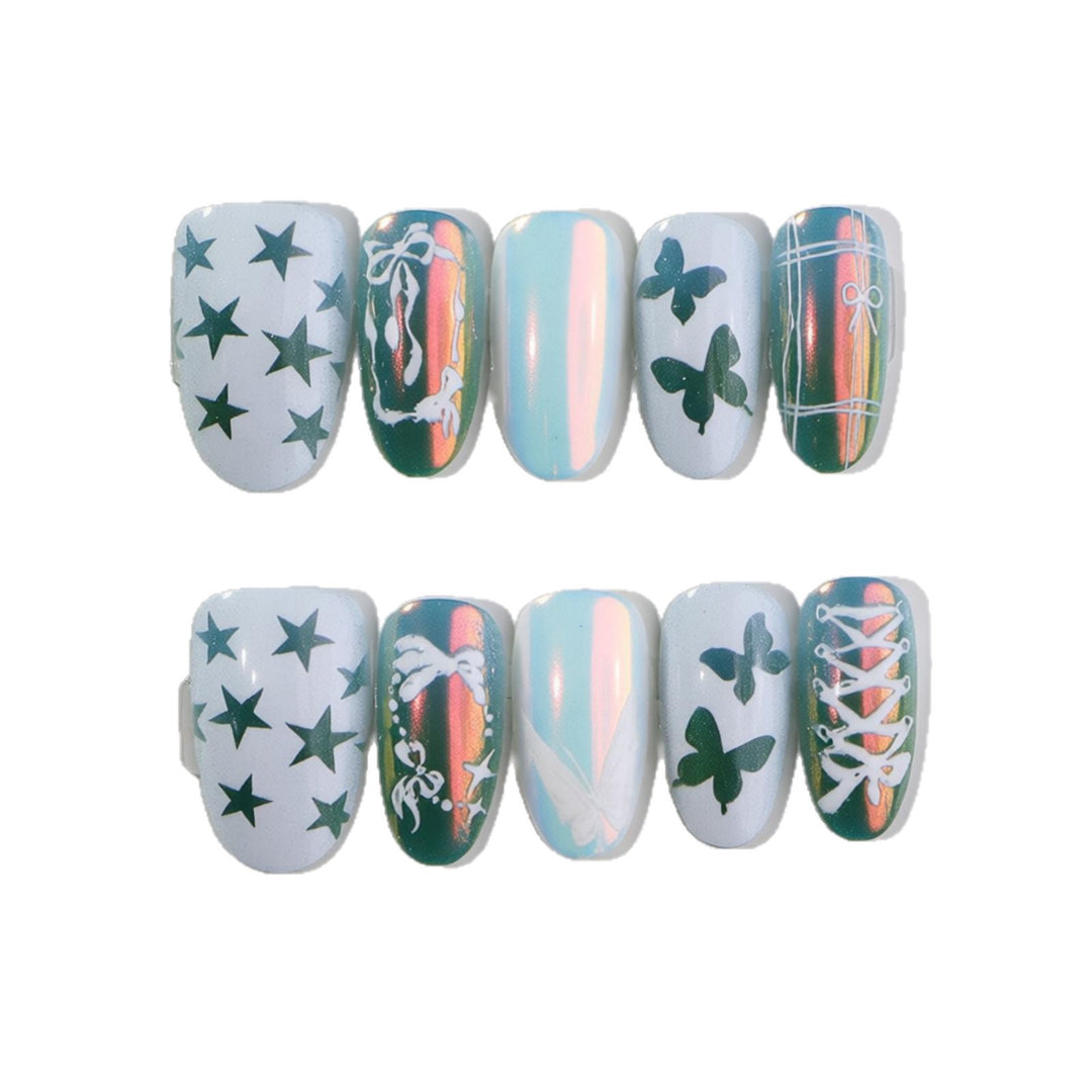 Decorative Press-On Nail Art Set with Butterfly and Star Designs Bowlift
