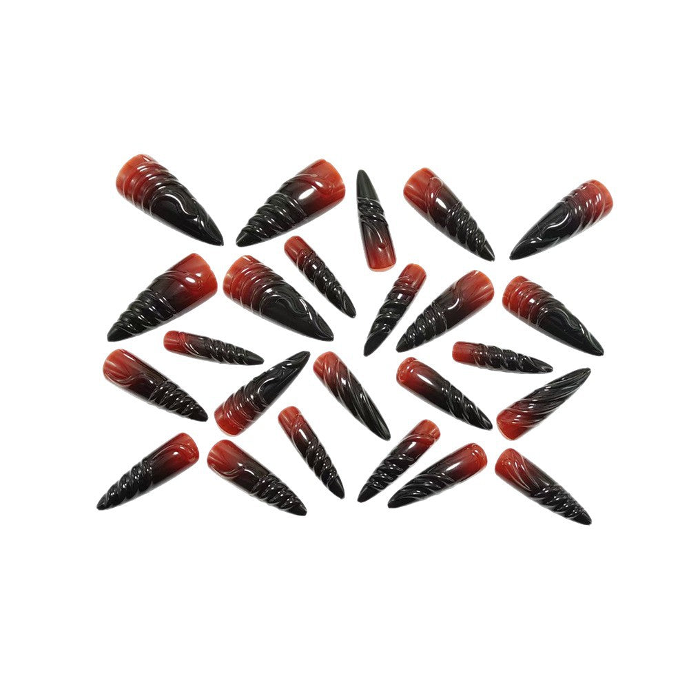 Acrylic Nail Set with Elegant Tips and Black-Red Gradient Color Bowlift