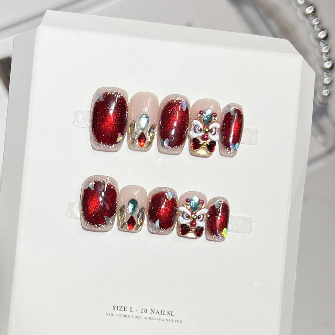 Premium Press-On Nail Art Set with Elegant Heart & Leaf Design Bowlift