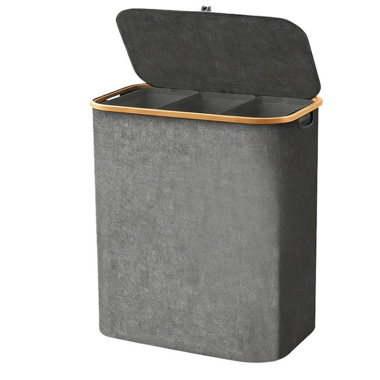 Laundry separation system with bamboo lid and multiple compartments Bowlift