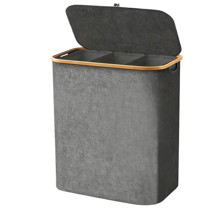Laundry separation system with bamboo lid and multiple compartments Bowlift