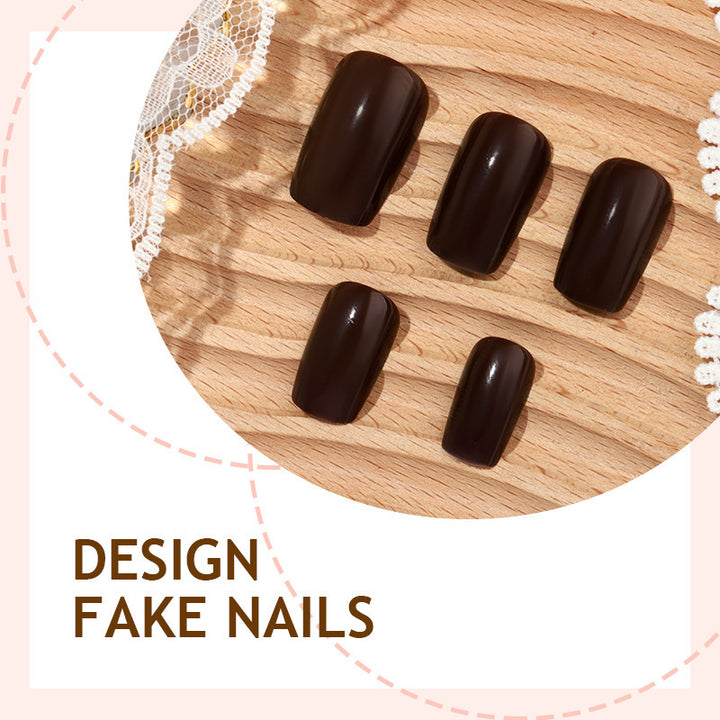 Artificial nail set with shiny dark brown finish Bowlift