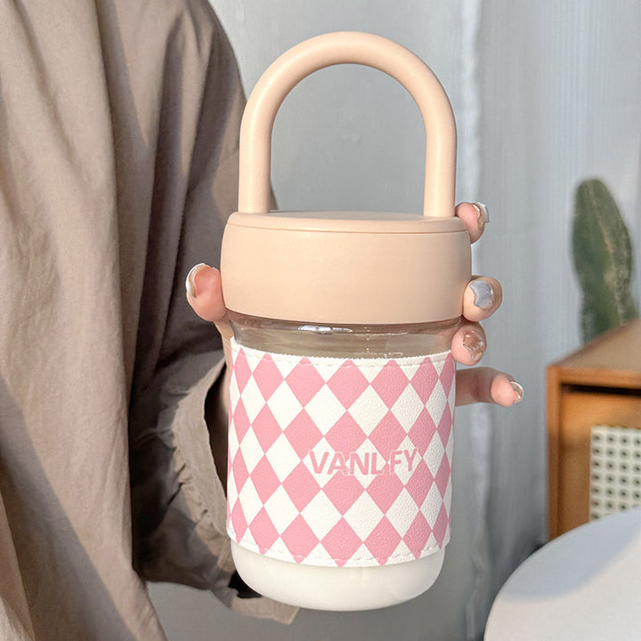 Women High-Quality Glass Drinking Bottle with Ergonomic Carrying Handle Bowlift