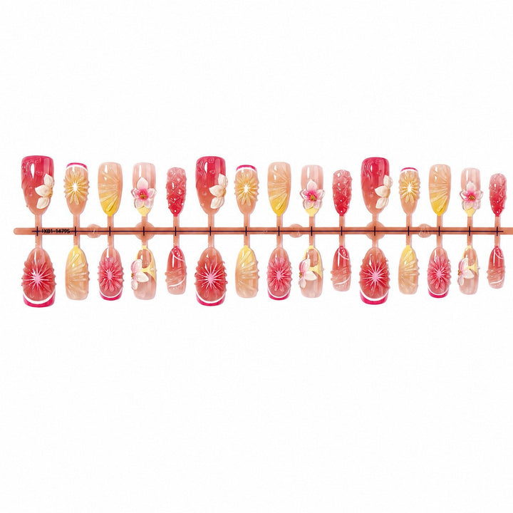 Artificial nail set with elegant floral details and glitter effects Bowlift