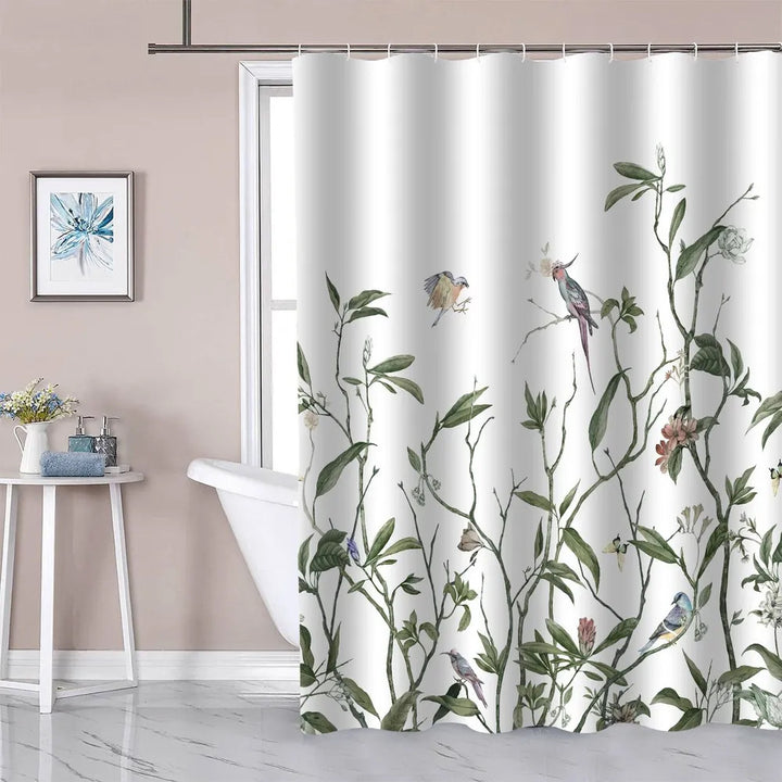 Tropical Leaf Pattern Shower Curtain Bowlift