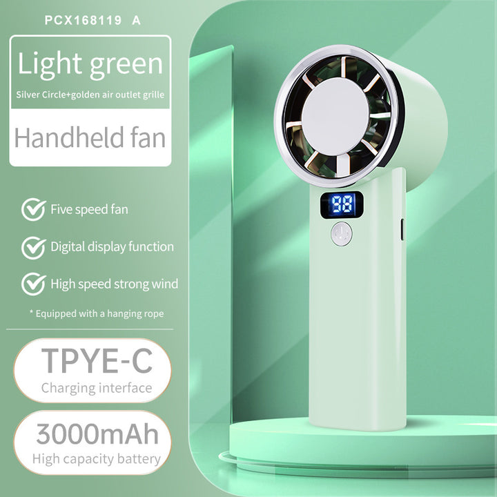 Ladies portable hand fan with digital display and five speed settings Bowlift