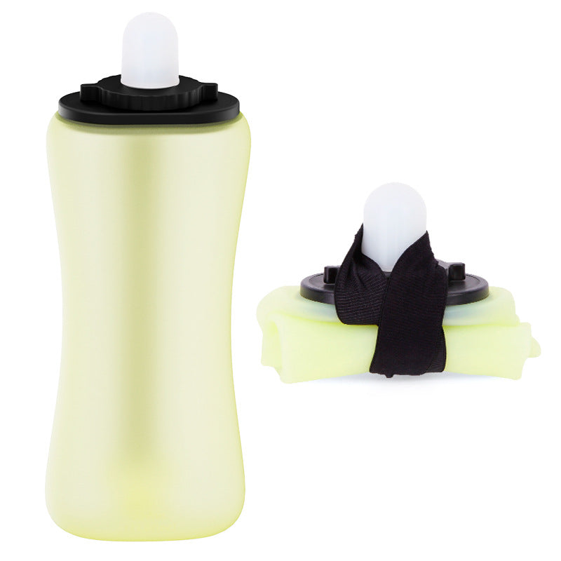 Collapsible Silicone Handheld Running Water Bottle with Soft Nozzle and Elastic Carry Strap Bowlift