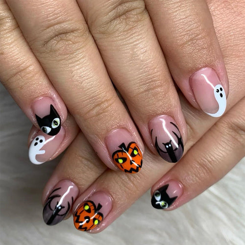 Artistic Halloween-Themed Press-On Nail Art Bowlift 1787543212
