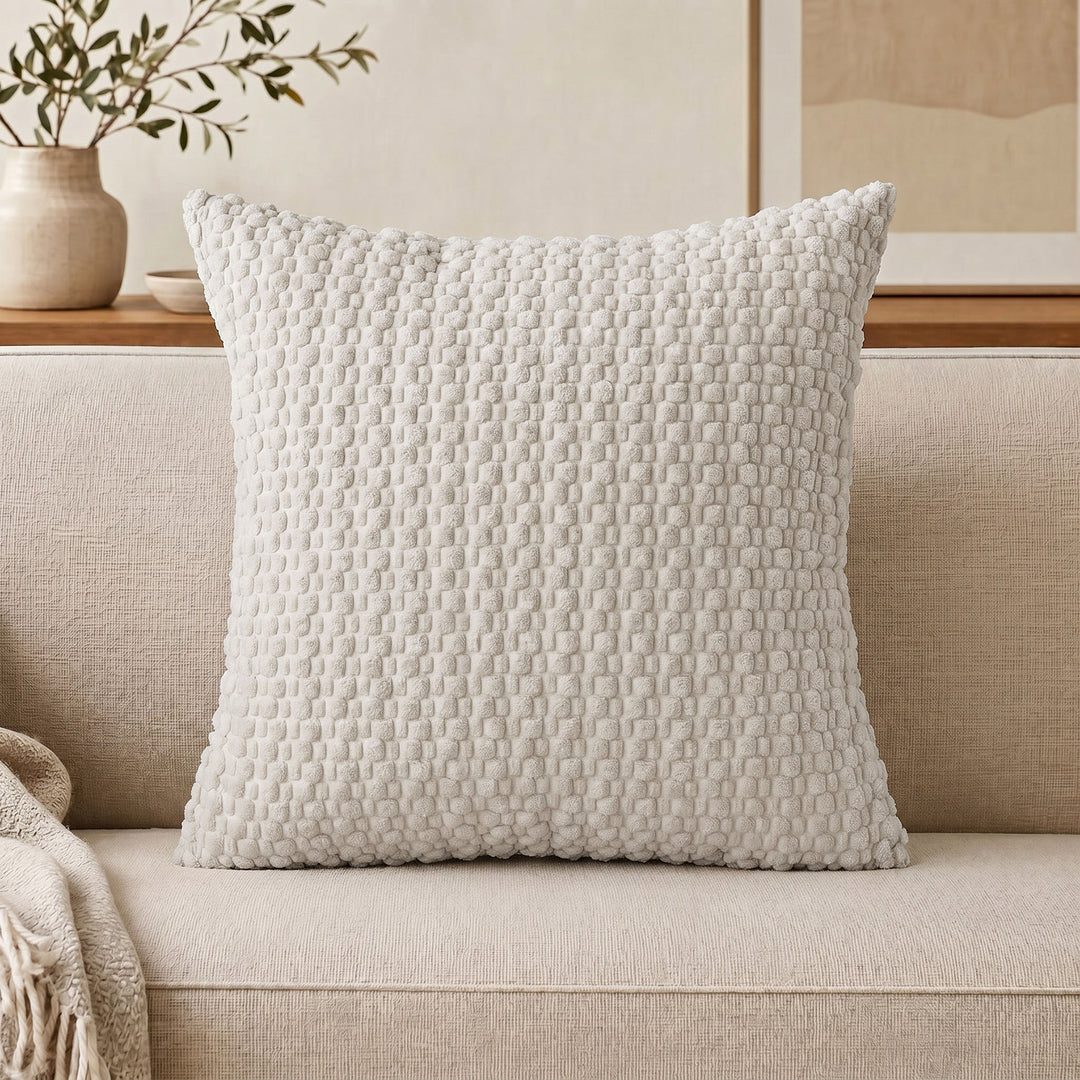 Textured chenille throw pillow with raised bobble weave Bowlift