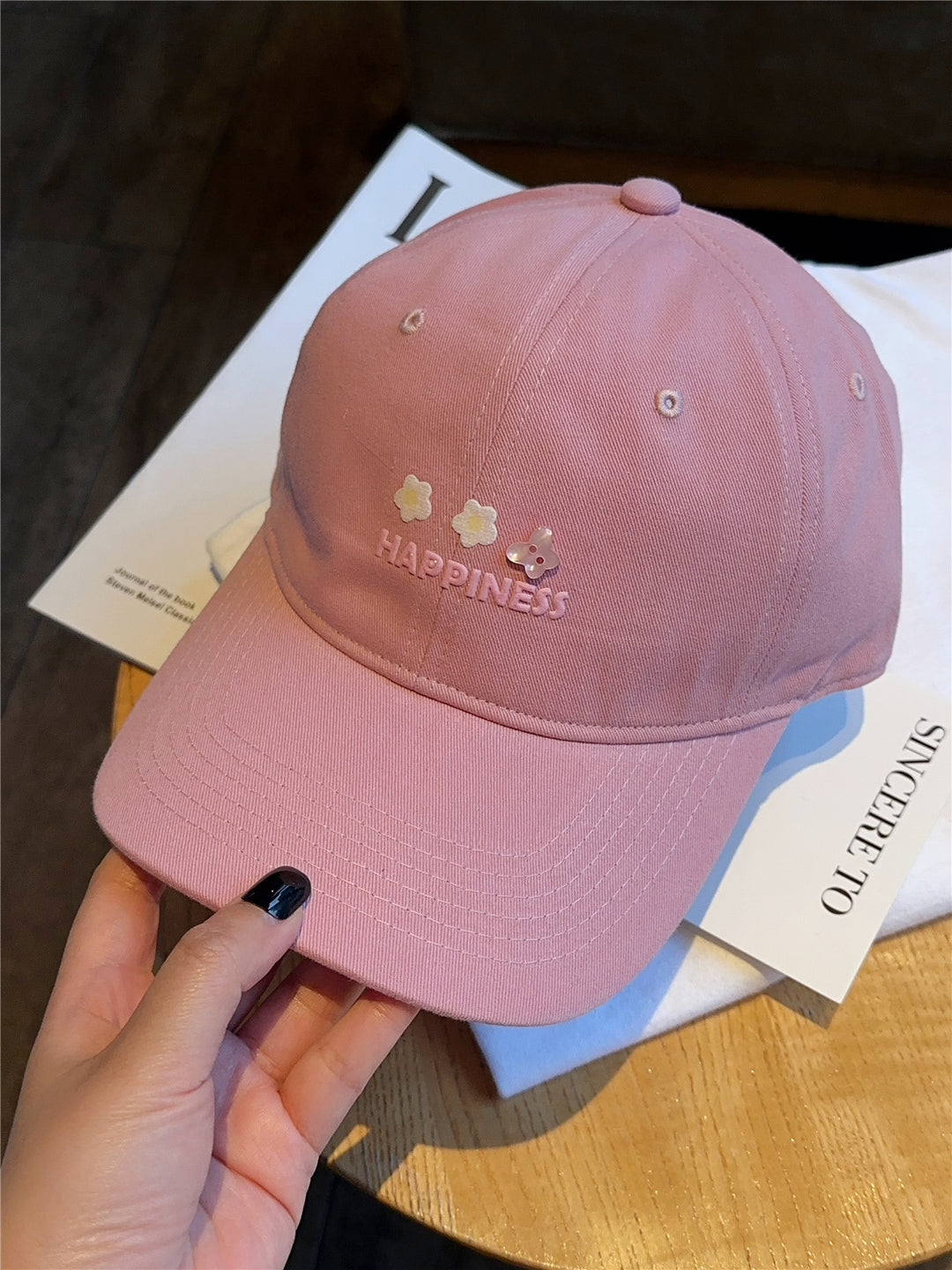 Women's Embroidered Happiness Baseball Cap Bowlift