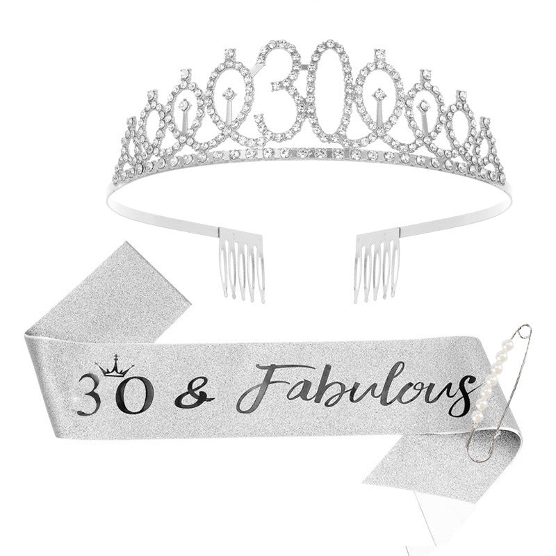 Women Crystal-Embellished Birthday Crown with Personalized Sash Bowlift