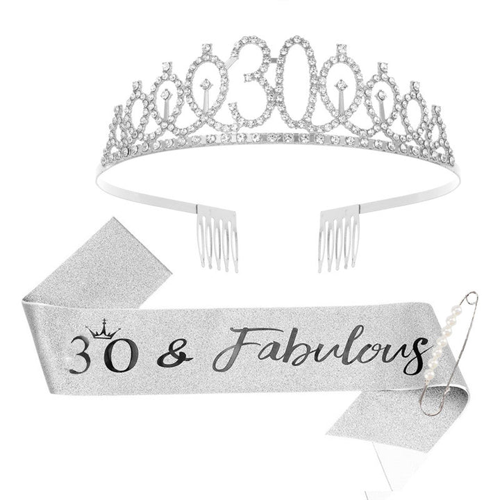 Women Crystal-Embellished Birthday Crown with Personalized Sash Bowlift