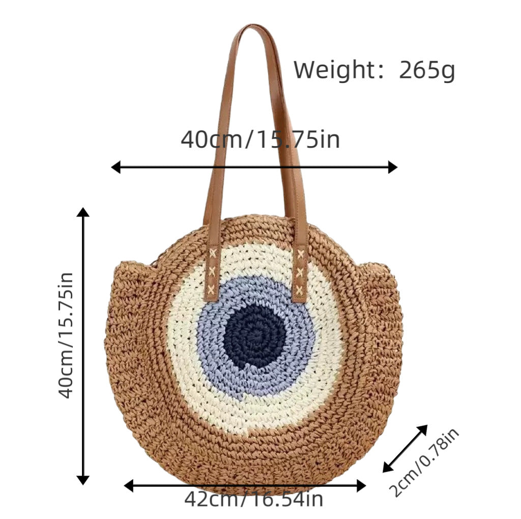 Braided basket bag with unique round design and elegant shoulder straps Bowlift
