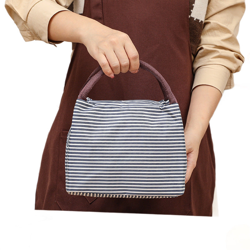 Insulated Striped Lunch Tote Cooler Bag with Side Zipper Pocket and Padded Handles Bowlift