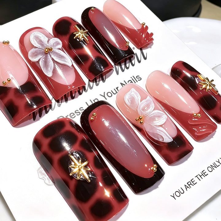 Artistic Floral Press-On Nail Set Bowlift