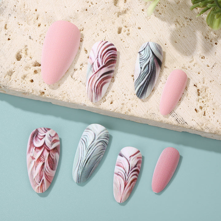 Artificial Nails Set with Modern Marble and Flower Patterns Bowlift